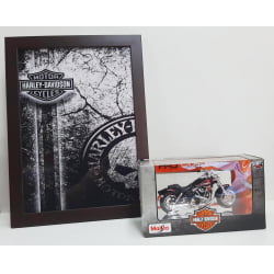 Kit 1 Quadro decorativo + 1 Miniatura 1/18 H-D 2009 FXSDFSE CVO Fat Bob Preto com caixa Harley-Davidson