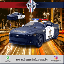 Miniatura Carrinho de Ferro 2015 Ford Mustang GT Policial Escala 1/36