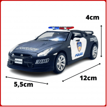 Miniatura Carrinho de Ferro Nissan 2009 GT-R R35 Policial Escala 1/36