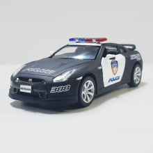 Miniatura Carrinho de Ferro Nissan 2009 GT-R R35 Policial Escala 1/36