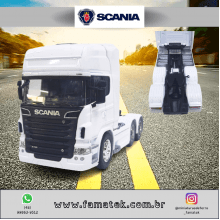 Miniatura Cavalo de Ferro Scannia Trucado V8 730 Branco Escala 1/32