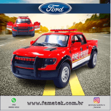 Miniatura de Ferro 2013 Ford F-150 Raptor Supercrew Bombeiros Escala 1/46