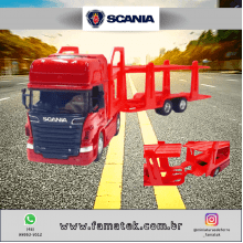 Miniatura de Ferro Cegonha Scannia Toco V8 R730 Vermelho Escala 1/64