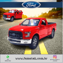 Miniatura de Ferro Ford F-150 Picape Vermelha Comum Regular Cab Escala 1/46