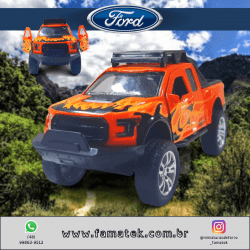  Miniatura de Ferro Ford Raptor 4x4 chamas Laranja Escala 1/46