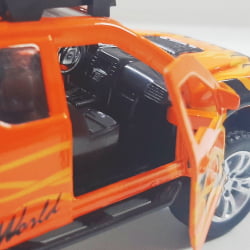  Miniatura de Ferro Ford Raptor 4x4 chamas Laranja Escala 1/46