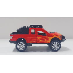  Miniatura de Ferro Ford Raptor 4x4 chamas Vermelho Escala 1/46