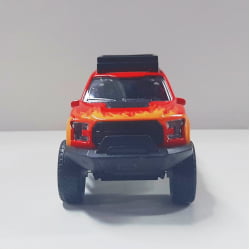  Miniatura de Ferro Ford Raptor 4x4 chamas Vermelho Escala 1/46