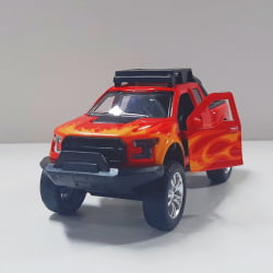  Miniatura de Ferro Ford Raptor 4x4 chamas Vermelho Escala 1/46