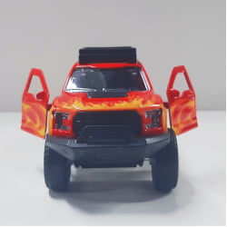  Miniatura de Ferro Ford Raptor 4x4 chamas Vermelho Escala 1/46