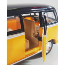 Miniatura de Ferro Volks 1962 Kombi Clássica Corujinha Amarelo com preto Escala 1/32