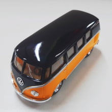 Miniatura de Ferro Volks 1962 Kombi Clássica Corujinha Amarelo com preto Escala 1/32