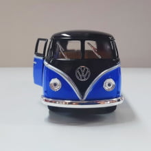 Miniatura de Ferro Volks 1962 Kombi Clássica Corujinha Azul com preto Escala 1/32