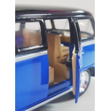 Miniatura de Ferro Volks 1962 Kombi Clássica Corujinha Azul com preto Escala 1/32