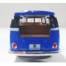 Miniatura de Ferro Volks 1962 Kombi Clássica Corujinha Azul com preto Escala 1/32