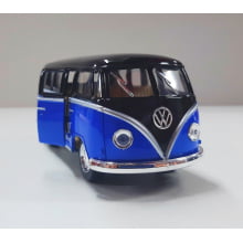 Miniatura de Ferro Volks 1962 Kombi Clássica Corujinha Azul com preto Escala 1/32