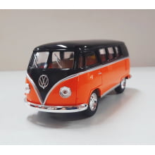 Miniatura de Ferro Volks 1962 Kombi Clássica Corujinha Laranja com preto Escala 1/32