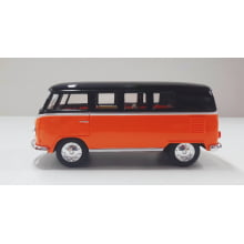 Miniatura de Ferro Volks 1962 Kombi Clássica Corujinha Laranja com preto Escala 1/32