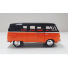 Miniatura de Ferro Volks 1962 Kombi Clássica Corujinha Laranja com preto Escala 1/32