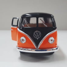 Miniatura de Ferro Volks 1962 Kombi Clássica Corujinha Laranja com preto Escala 1/32