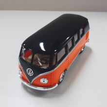 Miniatura de Ferro Volks 1962 Kombi Clássica Corujinha Laranja com preto Escala 1/32