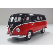 Miniatura de Ferro Volks 1962 Kombi Clássica Corujinha Vermelho com preto Escala 1/32