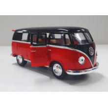 Miniatura de Ferro Volks 1962 Kombi Clássica Corujinha Vermelho com preto Escala 1/32