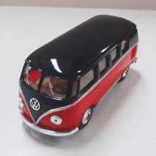 Miniatura de Ferro Volks 1962 Kombi Clássica Corujinha Vermelho com preto Escala 1/32