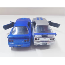 Miniaturas de Ferro Skyline GT-R [BNR34] Prata e Azul do Brian Escala  1/32 Velozes e Furiosos