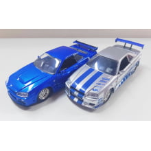 Miniaturas de Ferro Skyline GT-R [BNR34] Prata e Azul do Brian Escala  1/32 Velozes e Furiosos