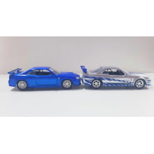 Miniaturas de Ferro Skyline GT-R [BNR34] Prata e Azul do Brian Escala  1/32 Velozes e Furiosos