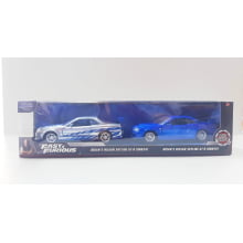 Miniaturas de Ferro Skyline GT-R [BNR34] Prata e Azul do Brian Escala  1/32 Velozes e Furiosos