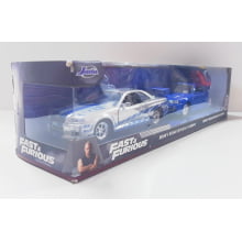 Miniaturas de Ferro Skyline GT-R [BNR34] Prata e Azul do Brian Escala  1/32 Velozes e Furiosos